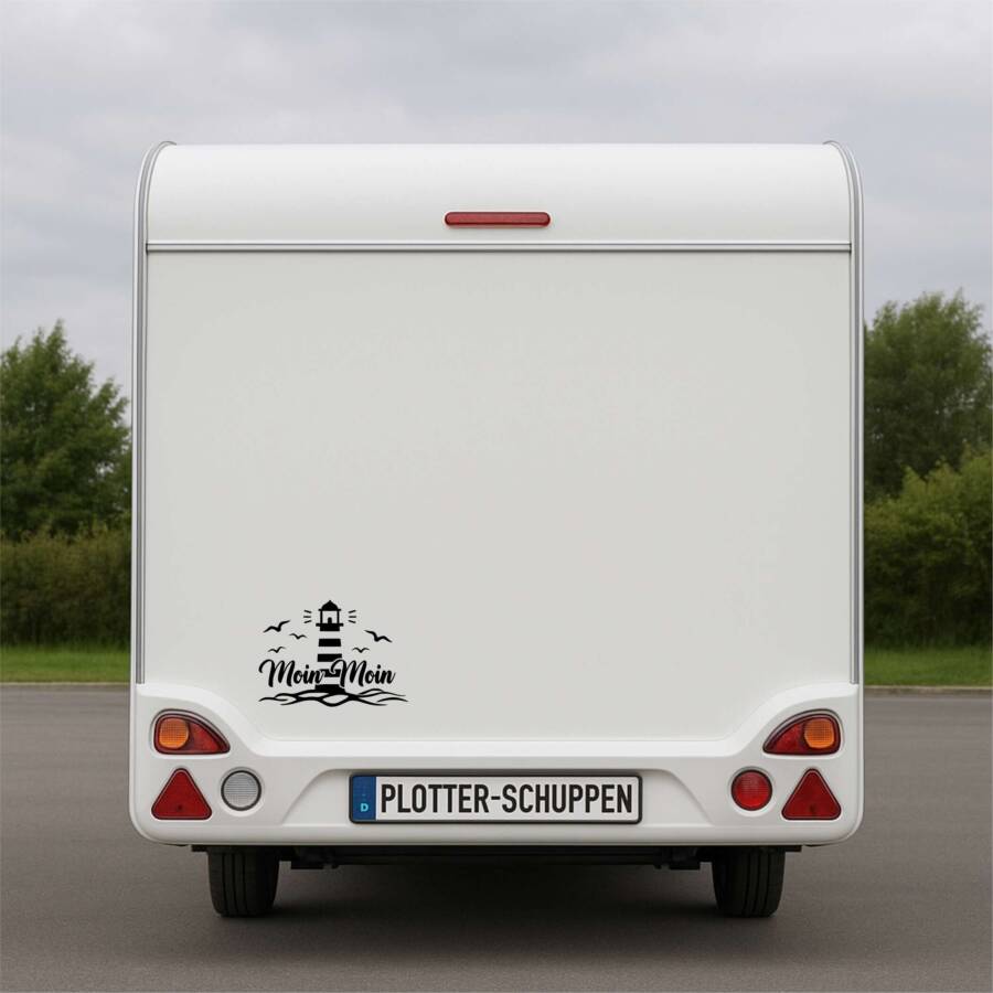 Wohnwagen/Wohnmobil Aufkleber Camping Nordsee MOIN MOIN Leuchtturm   29 x 40 cm